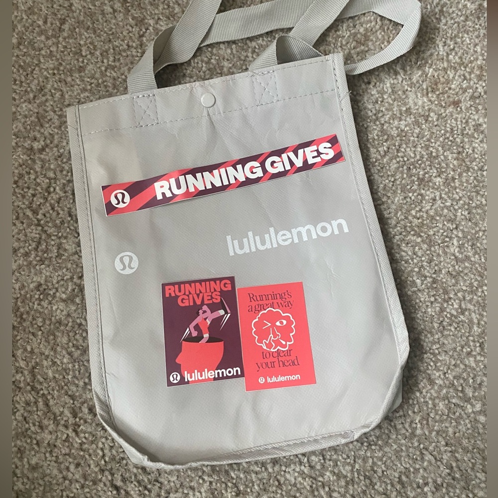 Lululemon stickers set of 3 and grey shopping bag